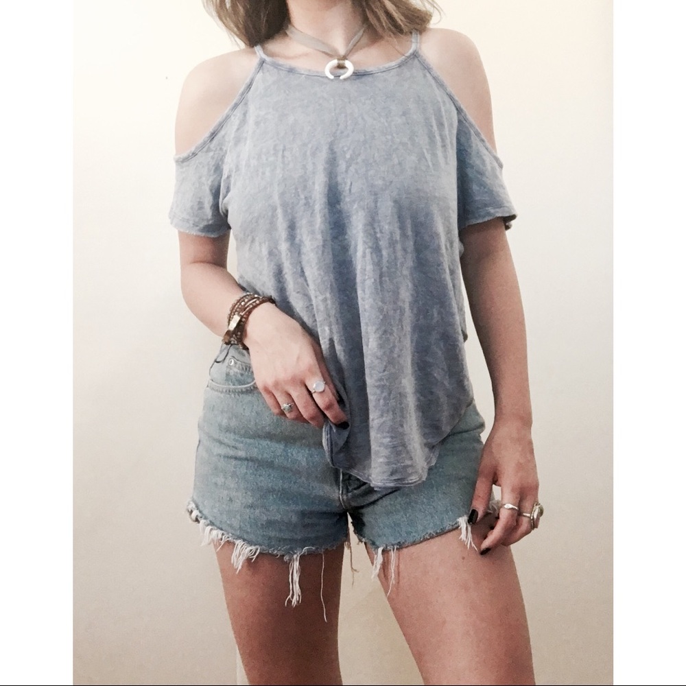 Mineral Wash Oversize Cold Shoulder T-Shirt